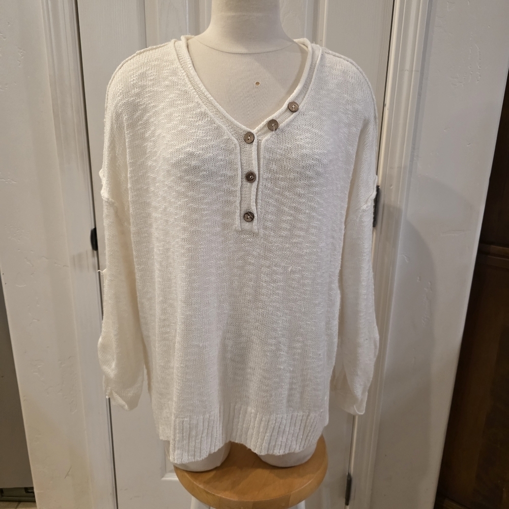 Miracle Off-White V-Neck Sweater with Button Details